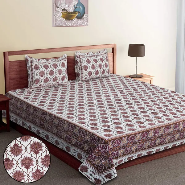 Brown_Cotton_Lotus_Harmony_Double_Bedsheet_With_Pillow_Cover_120X120_Cm